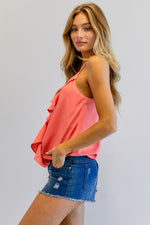 Load image into Gallery viewer, Solid V-Neck Sleeveless Ruffle Top
