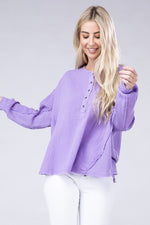 Load image into Gallery viewer, Double Gauze Oversized 3/4 Button Henley Neck Top
