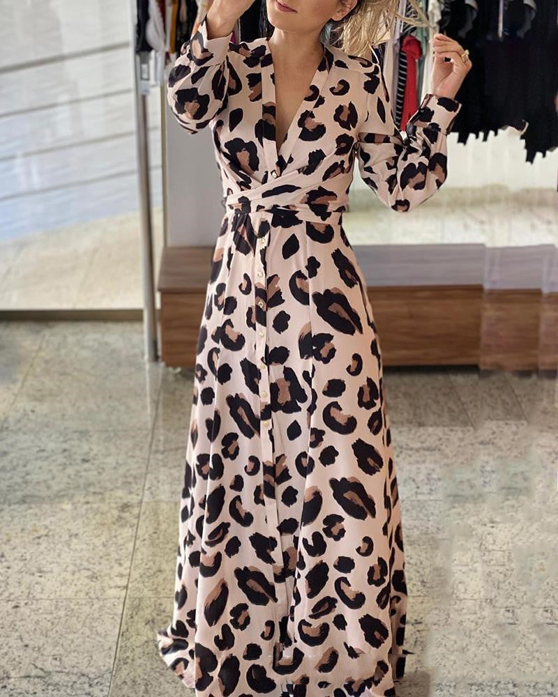 Leopard Print Long Sleeves Dress