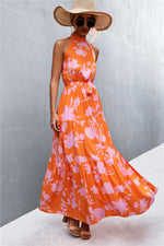 Load image into Gallery viewer, Printed Sleeveless Tie Waist Maxi Dress
