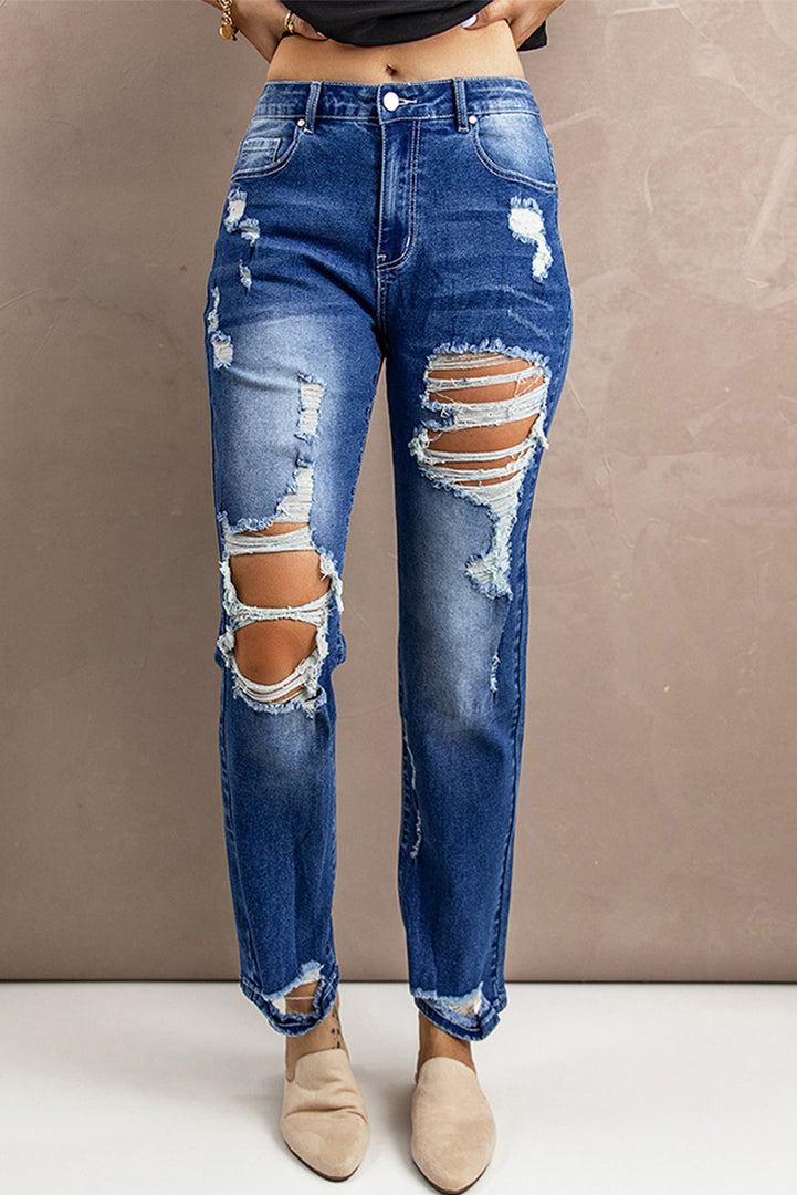 Nika Distressed High-Rise Jeans with Pockets