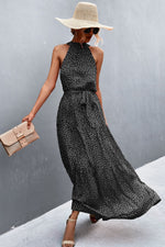 Load image into Gallery viewer, Printed Sleeveless Tie Waist Maxi Dress
