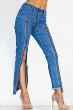 Load image into Gallery viewer, Zip Detail Slit Long Jeans
