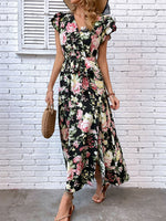 Load image into Gallery viewer, Floral Flutter Sleeve Tie-Waist Split Dress
