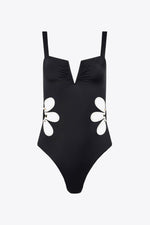 Load image into Gallery viewer, Contrast Trim Cutout Notched Neck One-Piece Swimsuit
