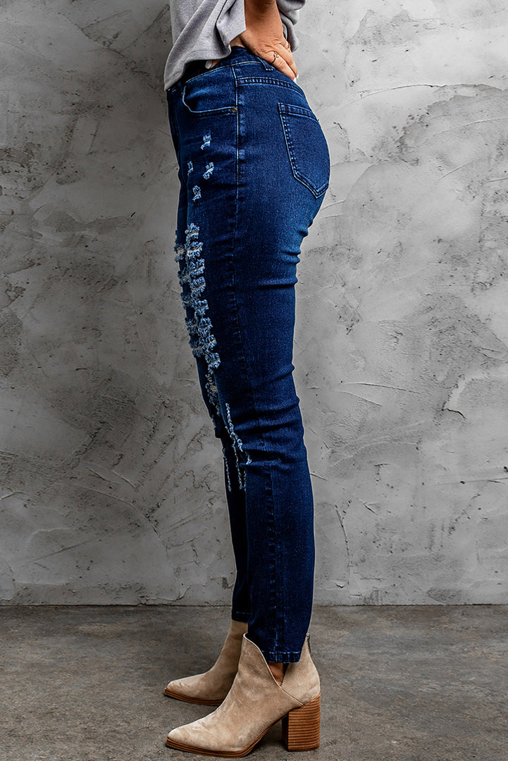 Nika Mid-Rise Waist Distressed Skinny Jeans