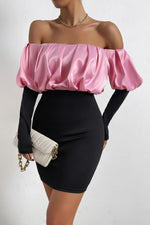 Load image into Gallery viewer, Off-Shoulder Puff Sleeve Mini Pencil Dress
