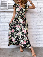 Load image into Gallery viewer, Floral Flutter Sleeve Tie-Waist Split Dress
