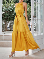 Load image into Gallery viewer, Belted Grecian Neck Tiered Maxi Dress
