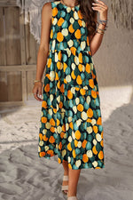 Load image into Gallery viewer, Printed Sleeveless Midi Dress with Pocket
