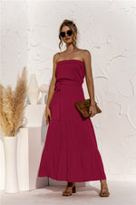 Load image into Gallery viewer, Strapless Tie Waist Tiered Maxi Dress
