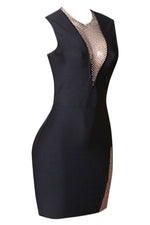 Load image into Gallery viewer, Rhinestone Detail Spliced Mesh Sleeveless Dress
