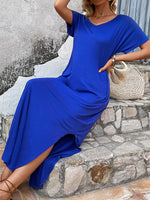 Load image into Gallery viewer, V-Neck Short Sleeve Slit Maxi Dress
