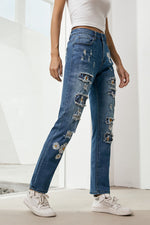 Load image into Gallery viewer, Nika Printed Patch Distressed Boyfriend Jeans
