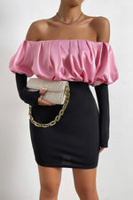 Load image into Gallery viewer, Off-Shoulder Puff Sleeve Mini Pencil Dress
