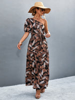 Load image into Gallery viewer, Printed Tie Waist One Shoulder Maxi Dress
