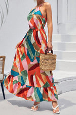 Load image into Gallery viewer, Multicolored Tied Grecian Neck Maxi Dress
