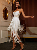 Load image into Gallery viewer, Fringe Detail Sweetheart Neck Cami Dress
