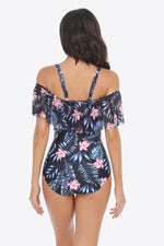 Load image into Gallery viewer, Botanical Print Cold-Shoulder Layered One-Piece Swimsuit
