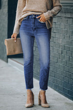 Load image into Gallery viewer, High Waist Raw Hem Skinny Jeans
