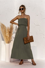 Load image into Gallery viewer, Strapless Tie Waist Tiered Maxi Dress
