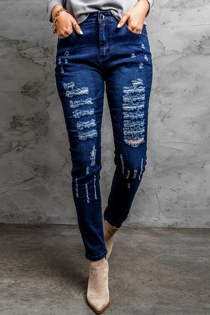 Nika Mid-Rise Waist Distressed Skinny Jeans