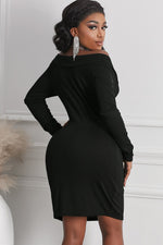 Load image into Gallery viewer, Long Sleeve Plunge Ribbed Bodycon Dress
