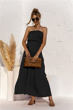 Load image into Gallery viewer, Strapless Tie Waist Tiered Maxi Dress
