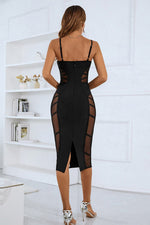 Load image into Gallery viewer, Spaghetti Strap Spliced Mesh Slit Back Dress
