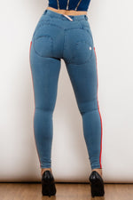 Load image into Gallery viewer, Side Stripe Contrast Buttoned Skinny Jeans
