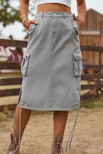 Load image into Gallery viewer, Drawstring Denim Cargo Skirt
