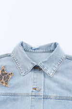 Load image into Gallery viewer, Leopard Star Applique Distressed Denim Jacket
