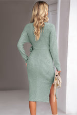 Load image into Gallery viewer, Surplice Neck Tied Ribbed Dress
