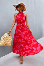 Load image into Gallery viewer, Printed Sleeveless Tie Waist Maxi Dress
