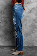 Load image into Gallery viewer, Nika Printed Patch Distressed Boyfriend Jeans
