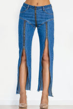 Load image into Gallery viewer, Zip Detail Slit Long Jeans
