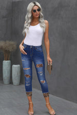 Load image into Gallery viewer, Nika Leopard Patch Distressed Cropped Jeans
