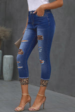 Load image into Gallery viewer, Nika Leopard Patch Distressed Cropped Jeans
