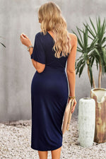 Load image into Gallery viewer, Ruched One-Shoulder Tulip Hem Dress
