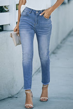 Load image into Gallery viewer, High Waist Raw Hem Skinny Jeans
