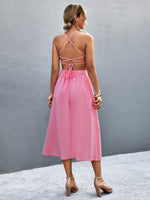 Load image into Gallery viewer, Buttoned Halter Neck Frill Trim Midi Dress
