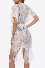 Load image into Gallery viewer, Fringe Trim Lace Cover-Up Dress
