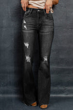 Load image into Gallery viewer, Distressed Raw Hem Flare Jeans
