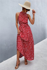 Load image into Gallery viewer, Printed Sleeveless Tie Waist Maxi Dress
