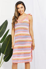 Load image into Gallery viewer, Striped Tie Shoulder Split Cover Up Dress
