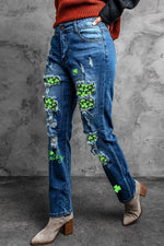 Load image into Gallery viewer, Nika Printed Patch Distressed Boyfriend Jeans
