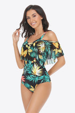 Load image into Gallery viewer, Botanical Print Cold-Shoulder Layered One-Piece Swimsuit
