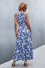 Load image into Gallery viewer, Printed Sleeveless Tie Waist Maxi Dress
