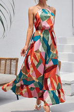 Load image into Gallery viewer, Multicolored Tied Grecian Neck Maxi Dress
