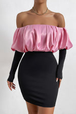 Load image into Gallery viewer, Off-Shoulder Puff Sleeve Mini Pencil Dress
